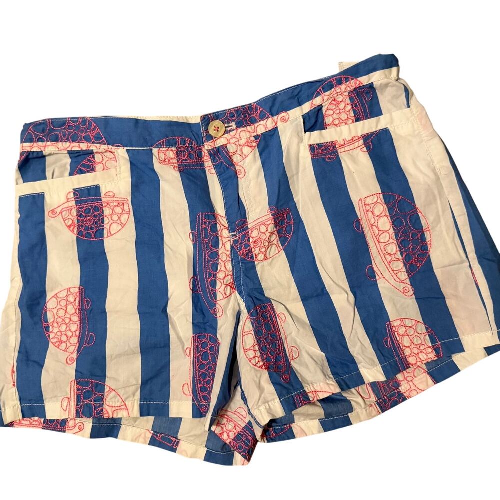 Lilly Pulitzer Blue White Stripe Pink Embroidered Turtle Shorts Sz 16